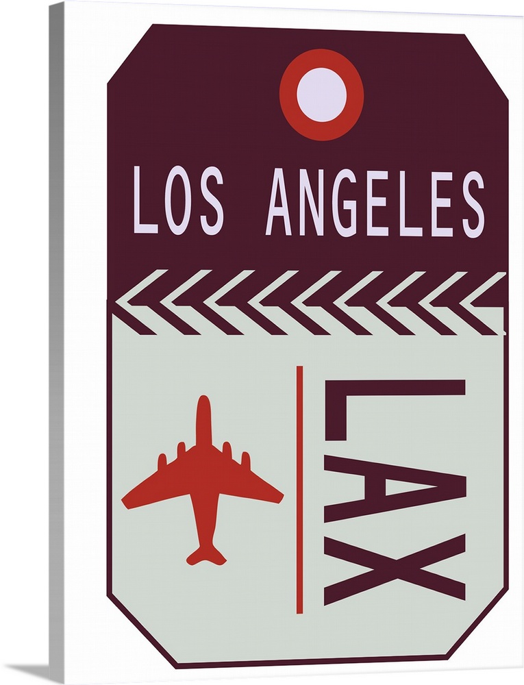 A retro style luggage tag for airline flights to LAX in Los Angeles.