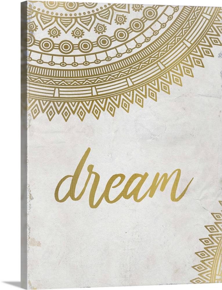 Intricate golden mandala patterns framing the word "Dream."