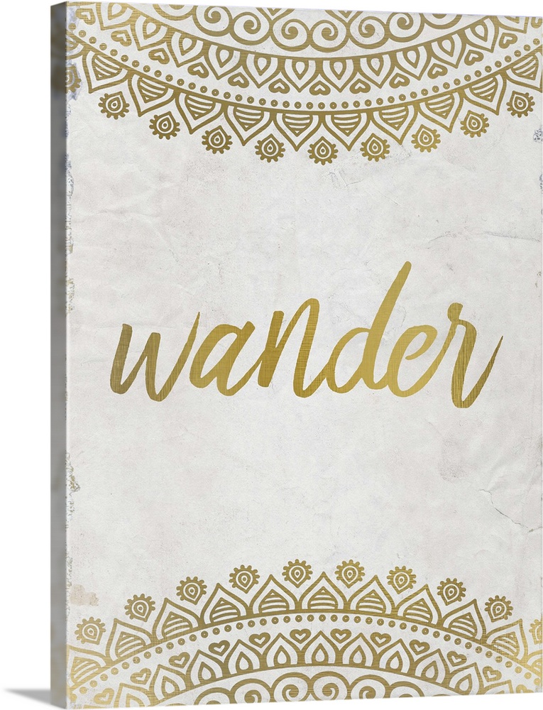 Intricate golden mandala patterns framing the word "Wander."