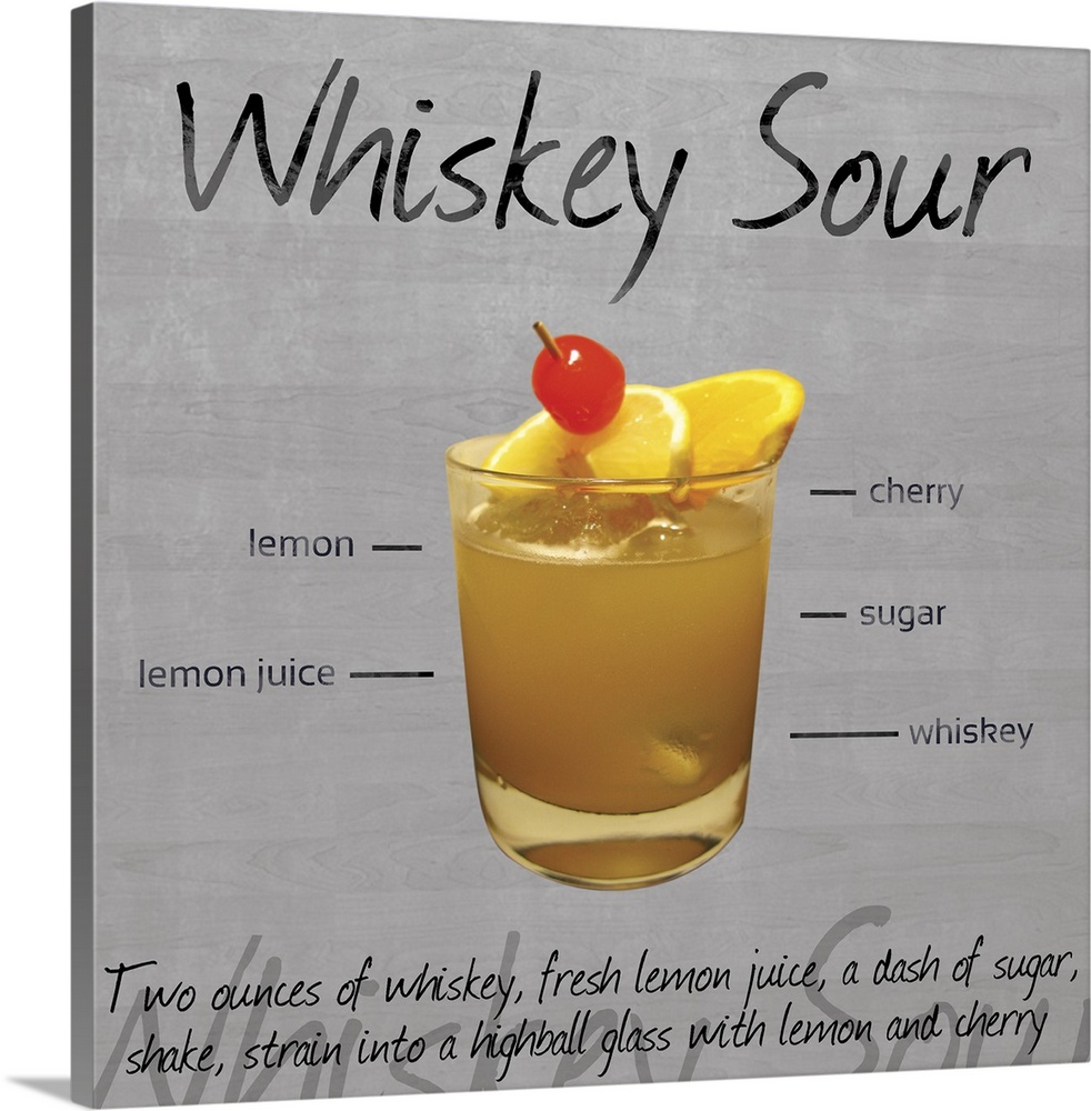 Artwork of a whiskey sour, showing the layers of ingredients.