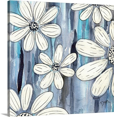 White Flowers On Blue II