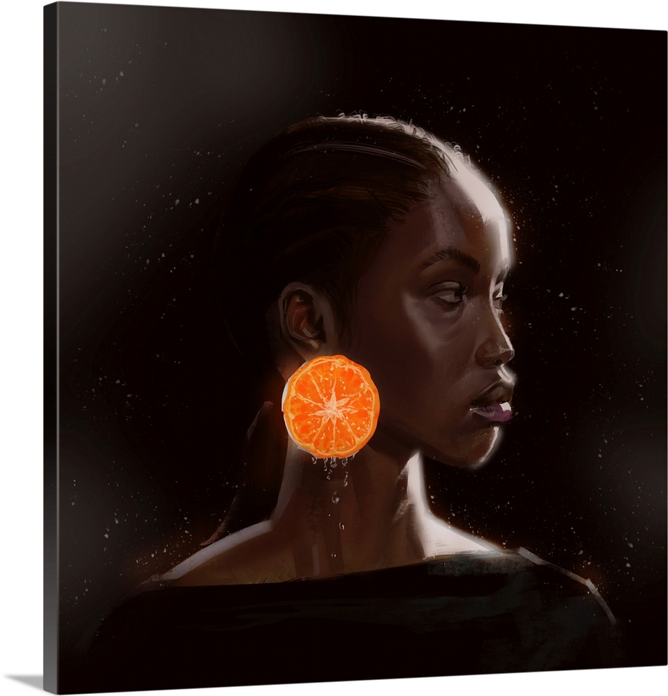 Lady with her orange earrings.