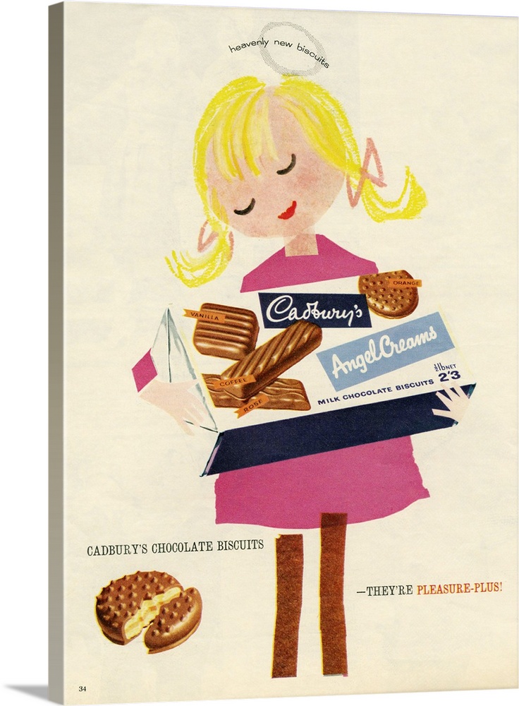 Vintage Magazine advert poster reproduction. Cadburys chocolate biscuits
