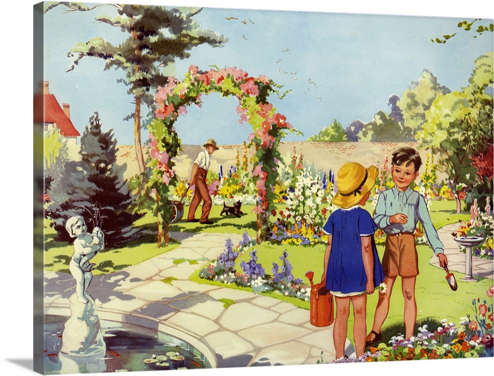 Infant School Illustrations.1950s.UK.gardens  Enid Blyton...