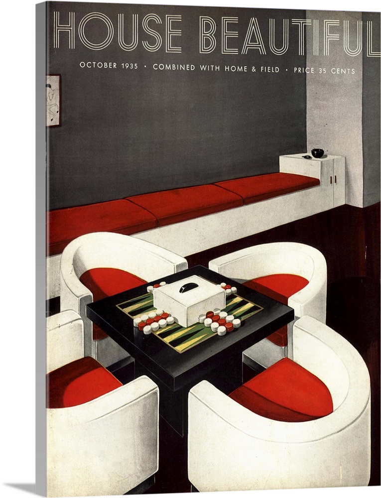 House Beautiful.1930s.USA.furniture backgammon board games magazines interiors...