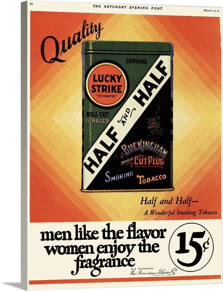 Lucky Strike Roll Cut Tobacco | Large Solid-Faced Canvas, Black Floating Frame Wall Art Print | Great Big Canvas
