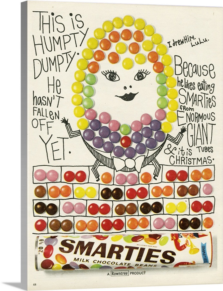Smarties Milk Chocolate Beans Advertisement Wall Art, Canvas Prints