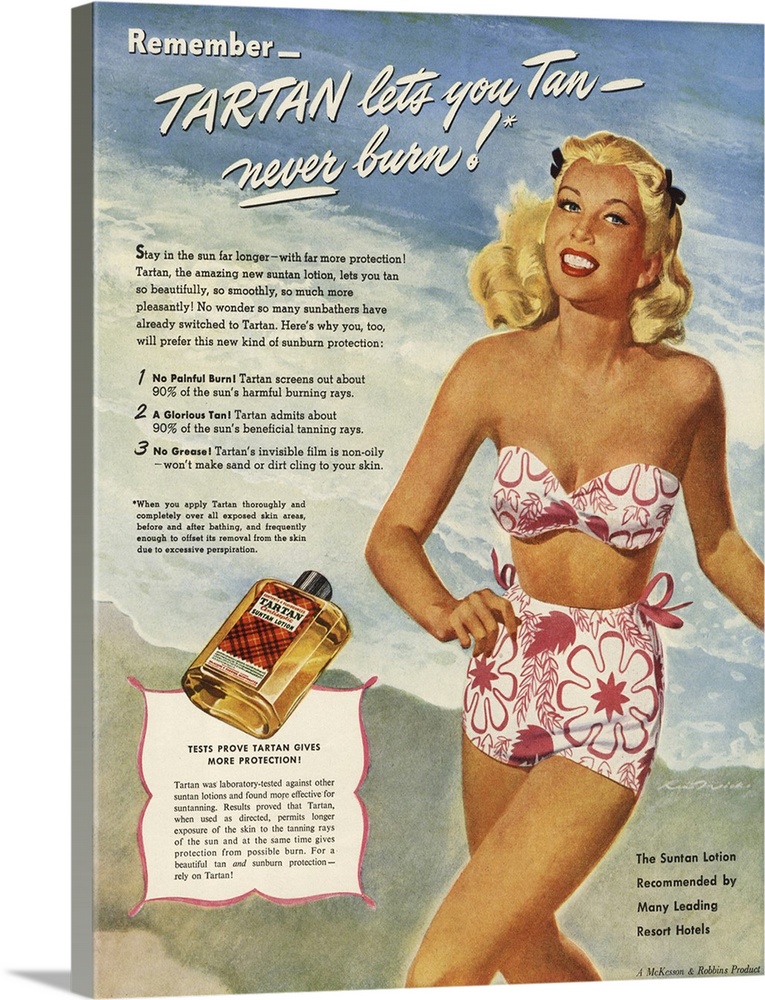 .1940s.USA.tartan   lotions swim suits swimwear swimming  creams costumes womens  suntans sunbathing tanning bathing costu...