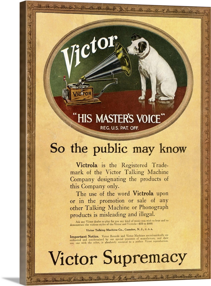 17.5" X 24" Reproduced Victor Victrola Advertisement Canvas Banner 