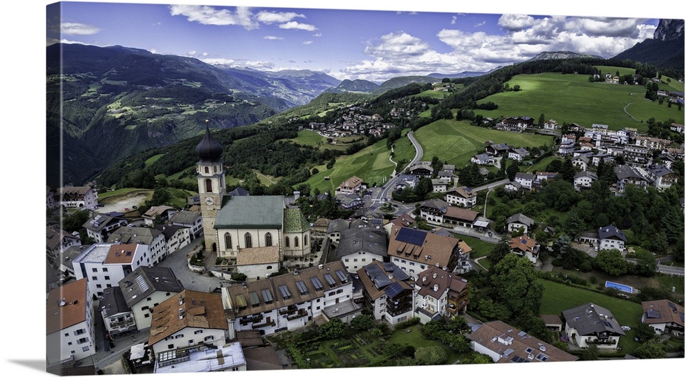 Aerial capture of stunningly beautiful Vols Am Schlern, Northern Italy.
