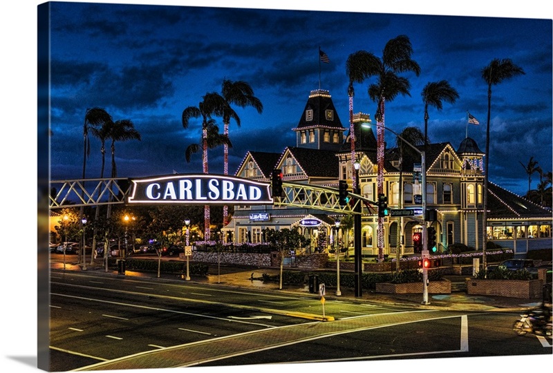 Charming Carlsbad California At Night Wall Art Canvas Prints Framed