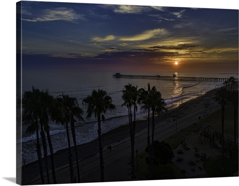 Colorful aerial sunset at the Oceanside Pier