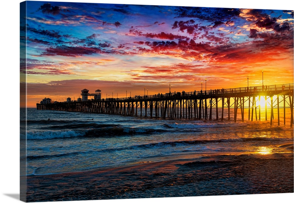 Colorful sunset at the Oceanside Pier. Oceanside is 35 miles North of San Diego, California, USA.
