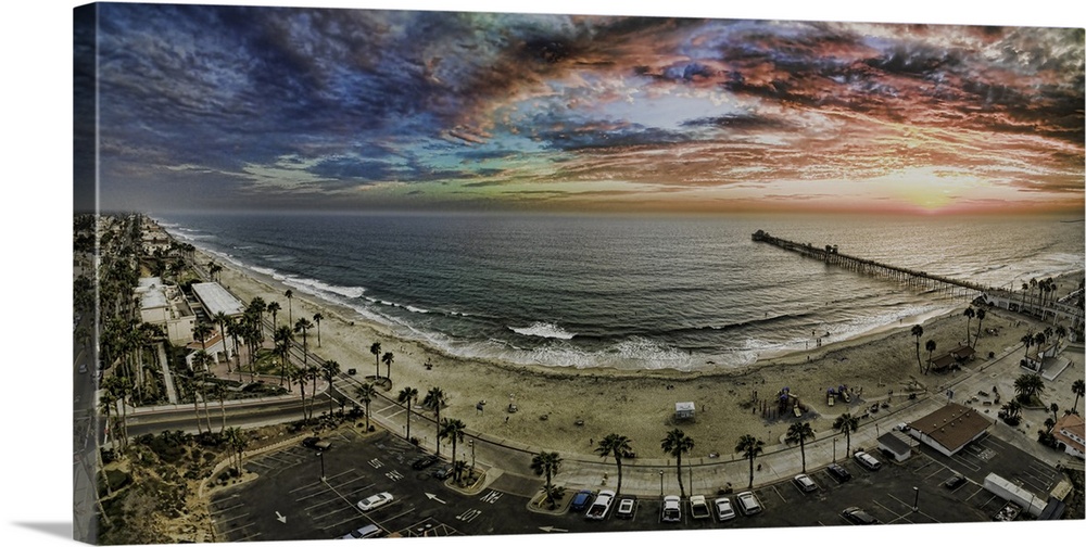 Aerial panoramic of the Oceanside Pier in Oceanside, California, USA