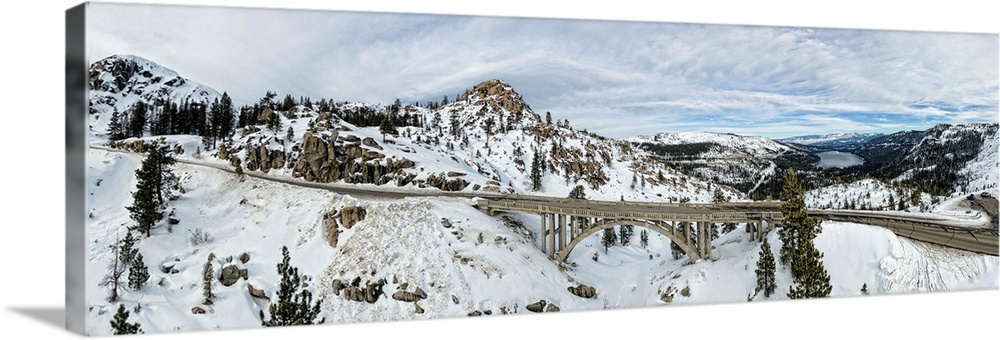 Donner Bridge Panoramic in winter. This stunning bridge is part of the Donner Pass (yes, that Donner pass) where the Donne...