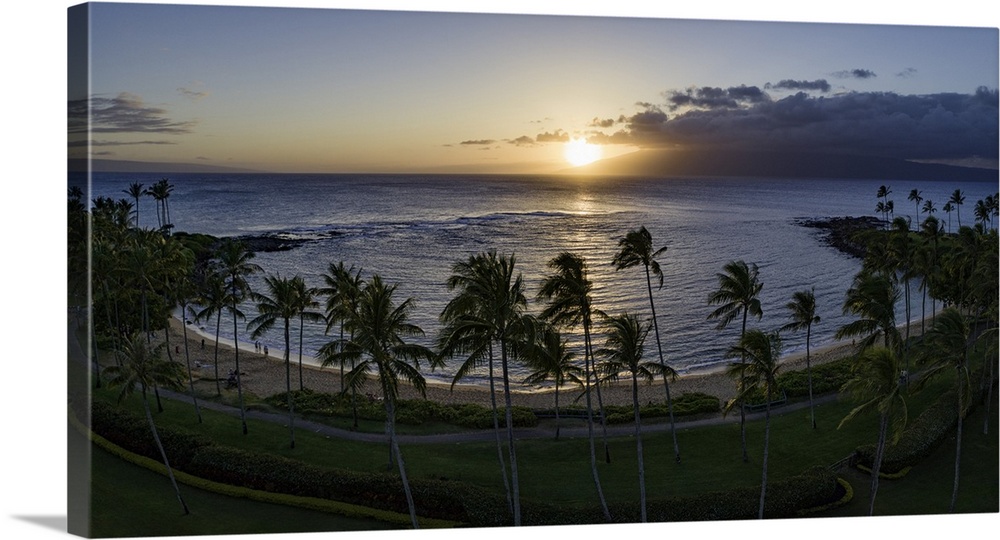 Kapalua Bay Panoramic. This is a 4 image aerial sunset panoramic of stunning Kapalua Bay, Maui, Hawaii, USA
