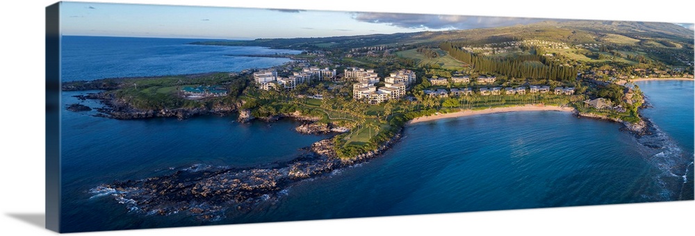 Stunning Kapalua Bay in Maui, Hawaii, USA. This is a 4 image aerial panoramic at sunset.