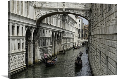Many gondolas in Venice