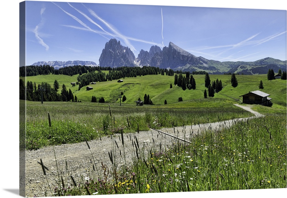 Stunning meadows and peaks in Northern Italy's Dolomite Mountains.