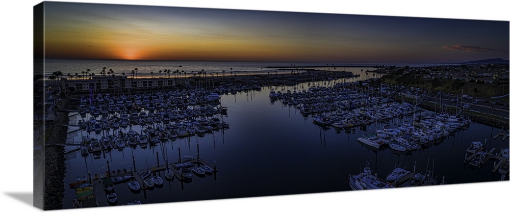 Oceanside Harbor sunset panoramic. Oceanside is 35 miles North of San Diego, California, USA