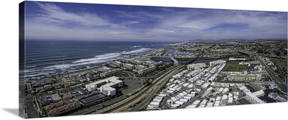 This is an aerial panoramic of sunny Oceanside, California, USA. Oceanside is 40 miles North of San Diego.