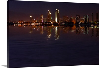 San Diego nightscape skyline reflections