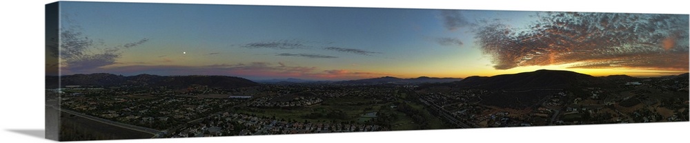 Sunset Panoramic in San Marcos, California. This is a 4 image aerial panoramic capture. San Marcos is in North County San ...