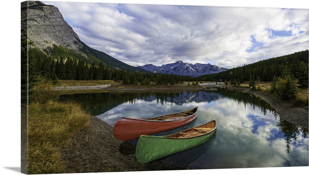 Canoe reflection at Cascade Ponds, Banff, Canada