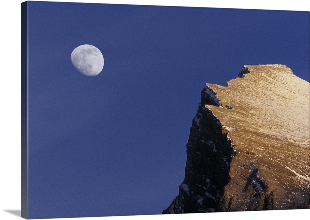 3/4 Moon Over Mt Rundle, Banff National Park, Alberta, Canada