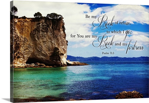 A Cliff On The Coast With Blue And Turquoise Water And Scripture From ...