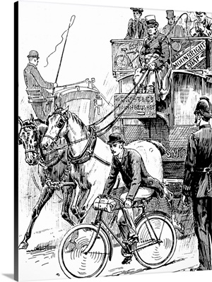 A Cyclist In Busy London Traffic, Illustrated By Stephen Thomas Dadd, Dated 19th Century