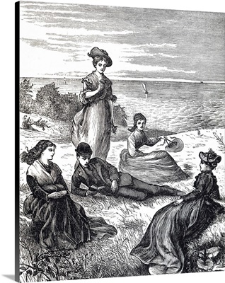 A Family Relaxing On A Grassy Bank Looking Out Onto The Sea, 19th C.