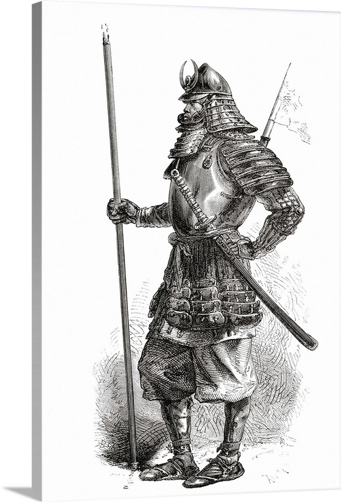 A Japanese Lancer From The Shogun's Troops, In Full Armour In The 19th Century. From El Mundo En La Mano Published 1875.
