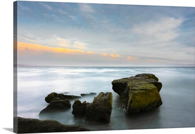 A Long Exposure Seascape Made Along A Rocky Beach In Santa Cruz, California