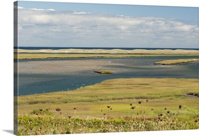 A Scenic View Of A Coastal Marsh And Barrier Island, Cape Cod, Massachusetts