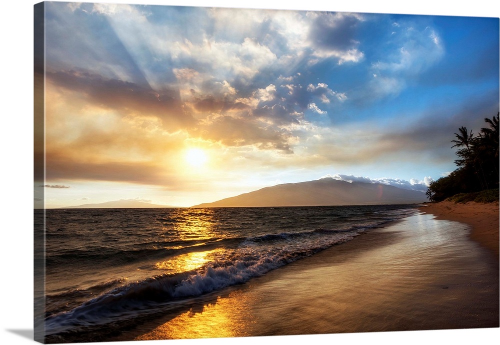 A sunset view with soft water from North Kihei; Maui, Hawaii, United States of America