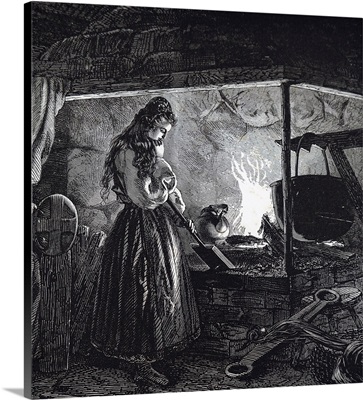 A Young Girl Heating Gamalost, Which Translates As 'Old Cheese', Dated 19th Century