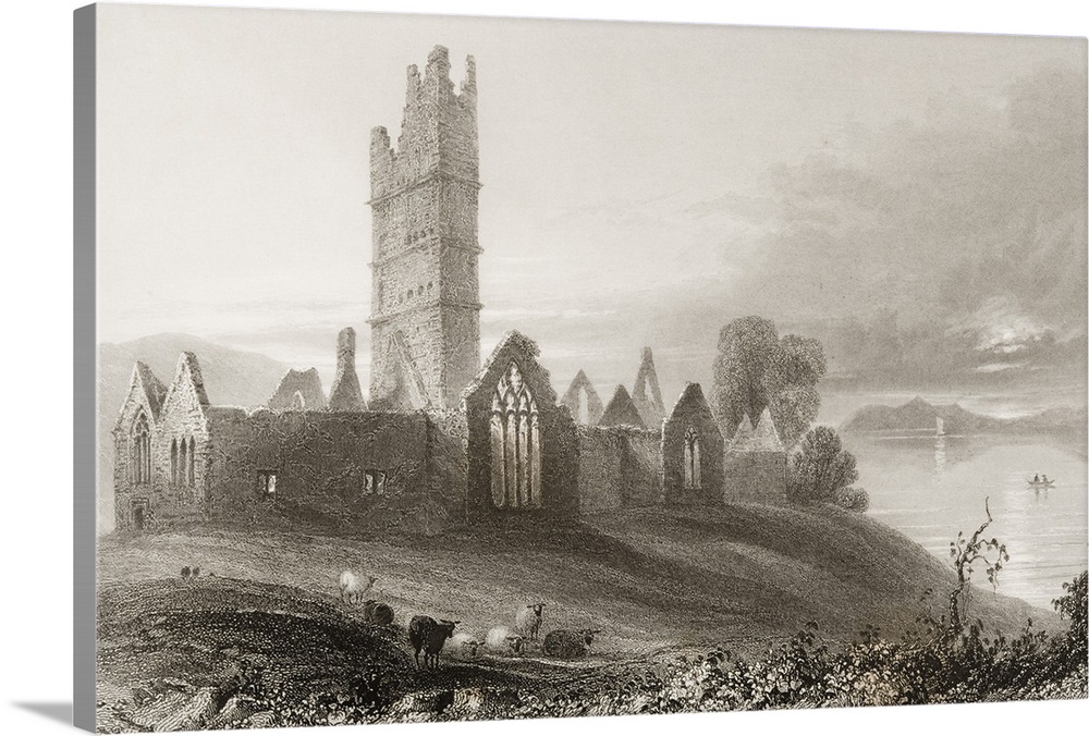 Abbey Of Moyne, Killala, County Mayo, Ireland. Drawn By W. H. Bartlett, Engraved By J. C. Armytage. From "The Scenery And ...