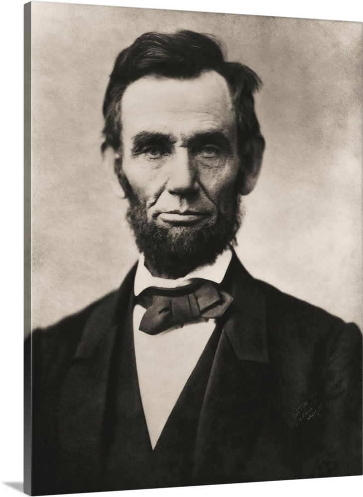 Abraham Lincoln, 1809 - 1865.  16th President of the United States.  After a portrait by Alexander Gardner.  This famous p...