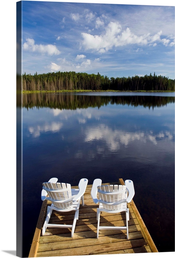 Adirondack Chairs On Dock, Two Mile Lake, Manitoba, Canada 