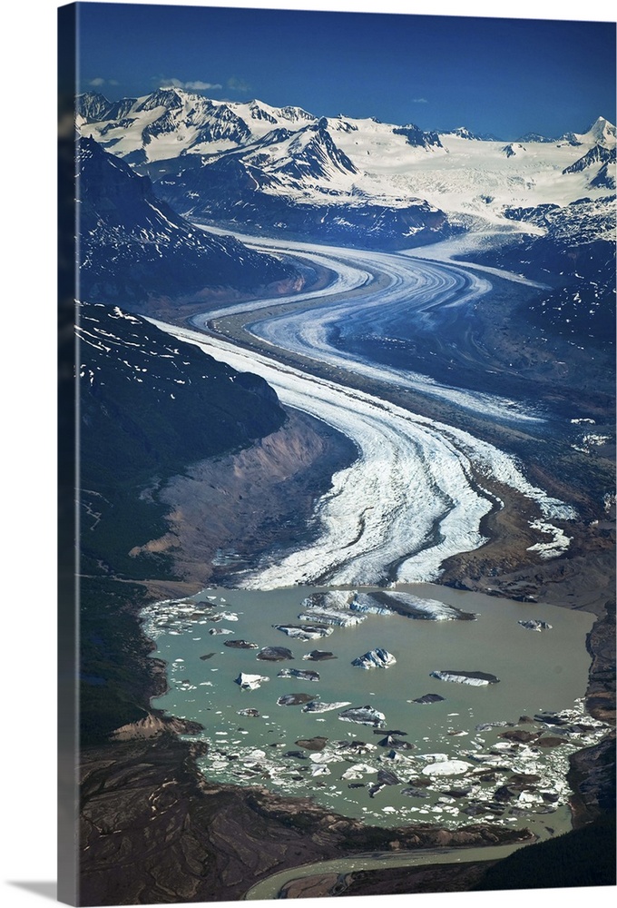 Aerial of Rohn Glacier flowing into Nizina Glacier, Wrangell St. Elias National Park & Preserve, Southcentral Alaska, Summer