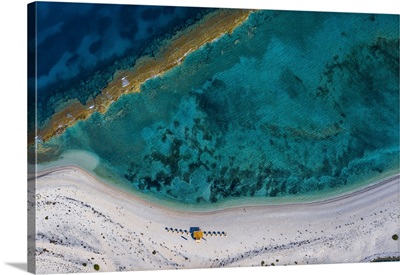 Aerial View Of A Secluded Spectacular Beach With Corals In Lefkada In Greece
