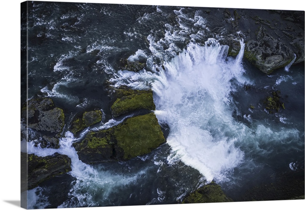 Aerial view of Godafoss, also known as 'waterfalls of the gods', Iceland.
