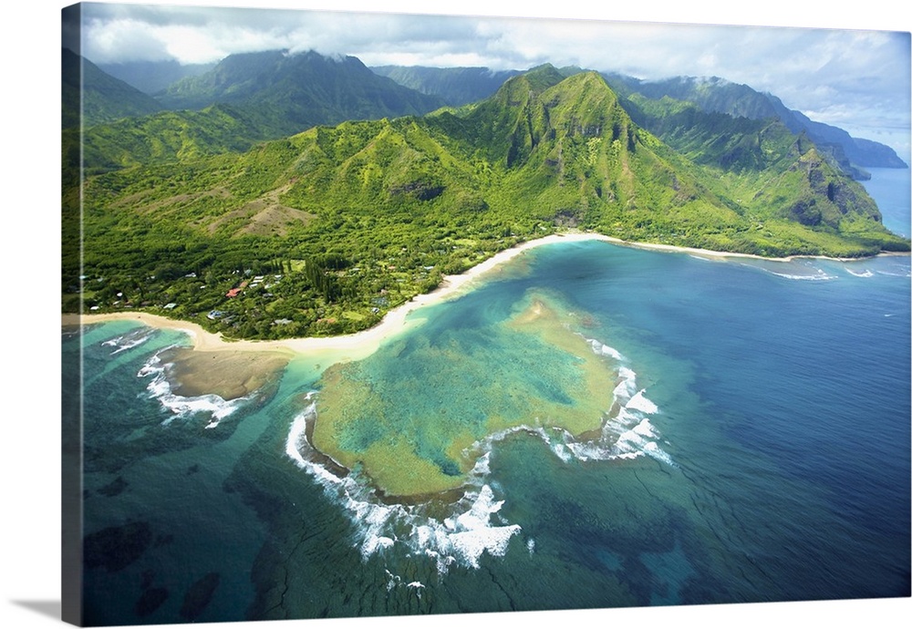 Aerial View Of The Coastline Of An Hawaiian Island; Na Pali Coast Of Kauai, Hawaii, United States Of America