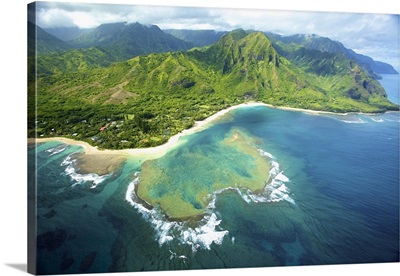 Aerial View Of The Coastline Of An Hawaiian Island; Na Pali Coast Of Kauai, Hawaii