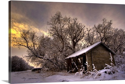 An Abandoned Prairie Homestead In Winter, Rural Alberta, Canada