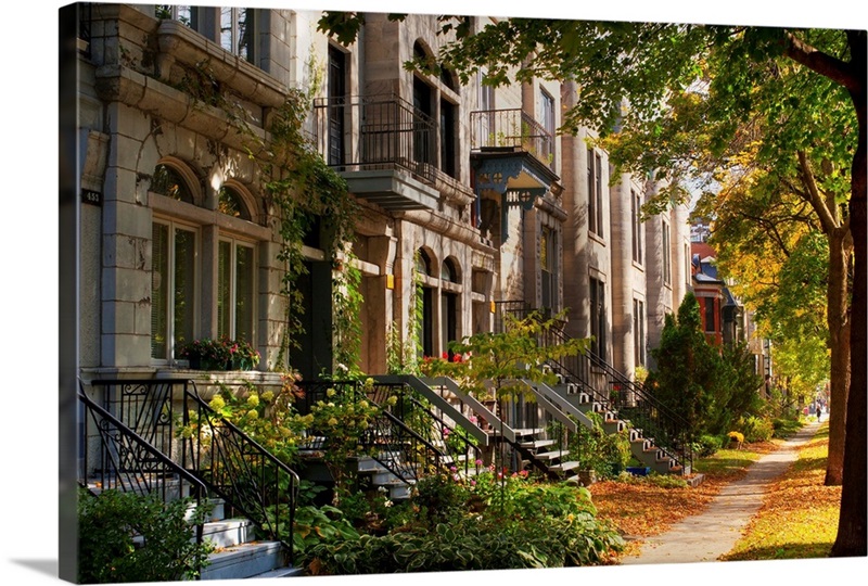 Apartment buildings along city street, Montreal, Quebec, Canada Great