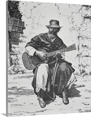 Argentina Gaucho Playing The Guitar Mid 19th Century Engraving