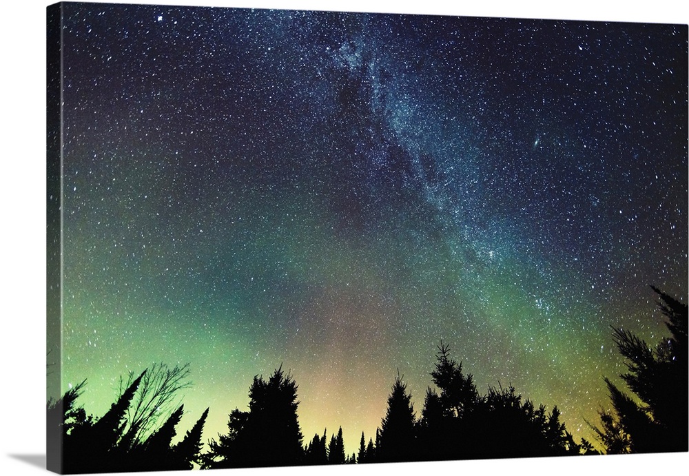 Aurora Borealis And Milky Way, Mont-Tremblant National Park, Quebec, Canada