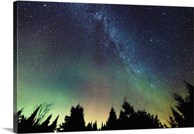 Aurora Borealis And Milky Way, Mont-Tremblant National Park, Quebec, Canada